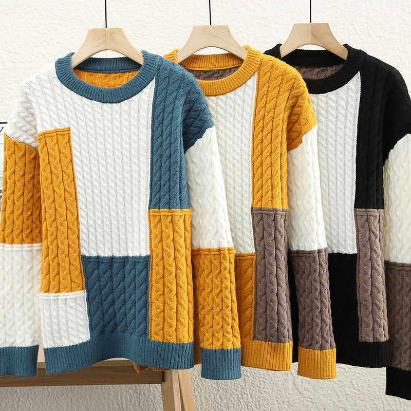 Big & Tall Men's Color Matching Kink Pattern Semi-turtleneck Sweater M-3XL