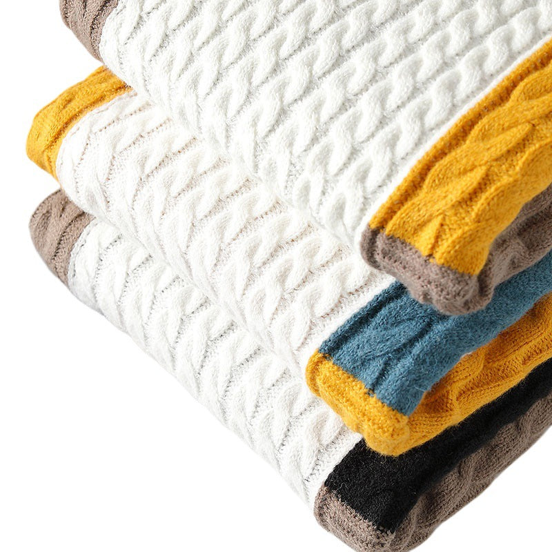 Big & Tall Men's Color Matching Kink Pattern Semi-turtleneck Sweater M-3XL