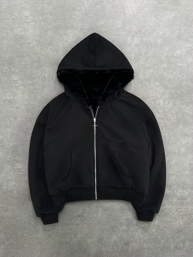 Big & Tall Men's Leopard Print Two-Face Zipper Loose Hooded Sweat S-2XL