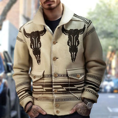 Big & Tall Men's Vintage Jacquard Bullhead Lel Long Sleeve Cardigan Jacket M-3XL