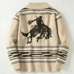 Big & Tall Men's Vintage Jacquard Bullhead Lel Long Sleeve Cardigan Jacket M-3XL