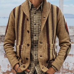 Big & Tall Men's Vintage Jacquard Laps Long Sleeve Cardigan Jacket M-3XL