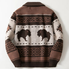 Big & Tall Men's Vintage Jacquard Bullhead Lel Long Sleeve Cardigan Jacket M-3XL