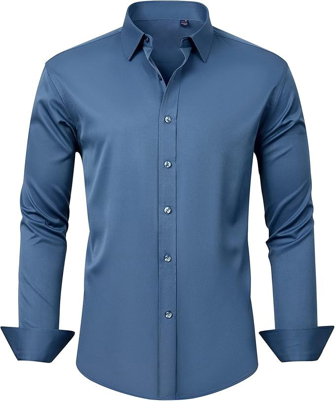 Four-sided Stretch Non-ironing Men's Long-sleeved Shirt Sericized Vertical Shirt