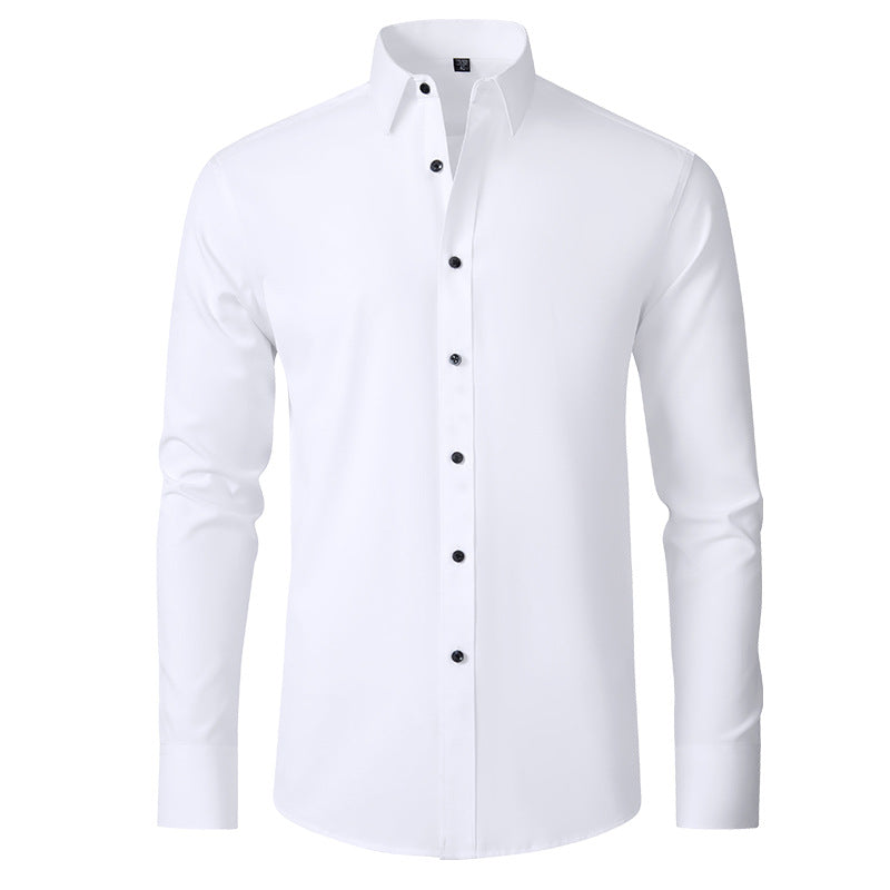 Four-sided Stretch Non-ironing Men's Long-sleeved Shirt Sericized Vertical Shirt