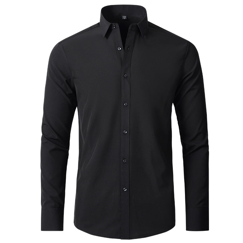 Four-sided Stretch Non-ironing Men's Long-sleeved Shirt Sericized Vertical Shirt