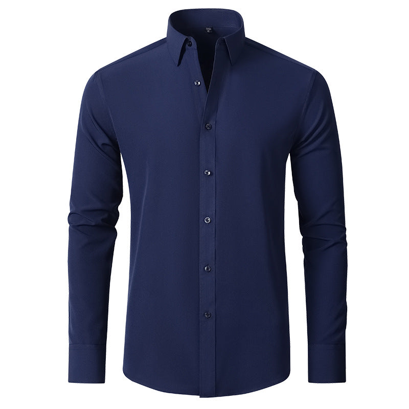 Four-sided Stretch Non-ironing Men's Long-sleeved Shirt Sericized Vertical Shirt