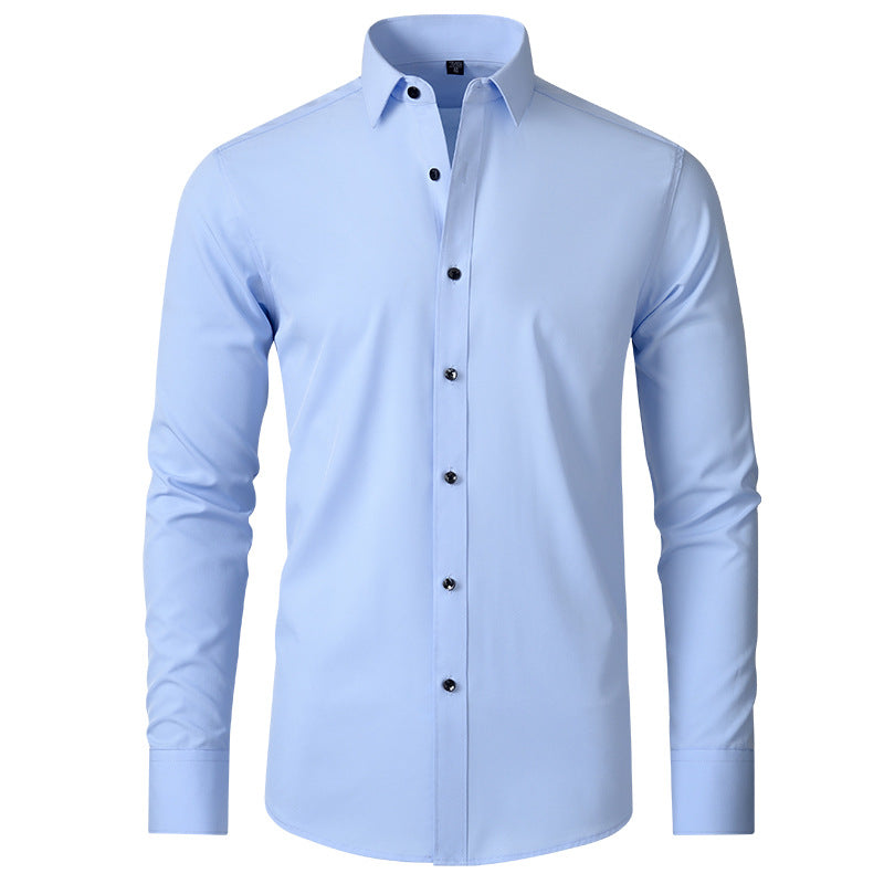 Four-sided Stretch Non-ironing Men's Long-sleeved Shirt Sericized Vertical Shirt