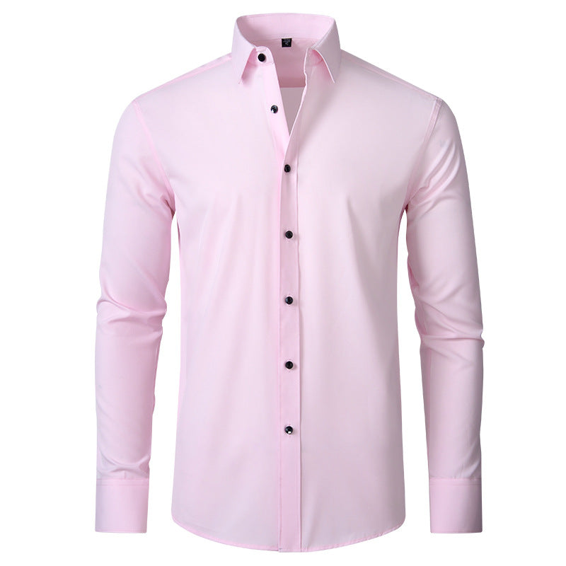 Four-sided Stretch Non-ironing Men's Long-sleeved Shirt Sericized Vertical Shirt