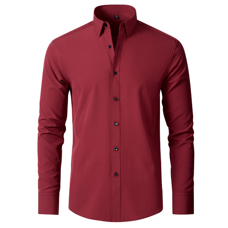 Four-sided Stretch Non-ironing Men's Long-sleeved Shirt Sericized Vertical Shirt