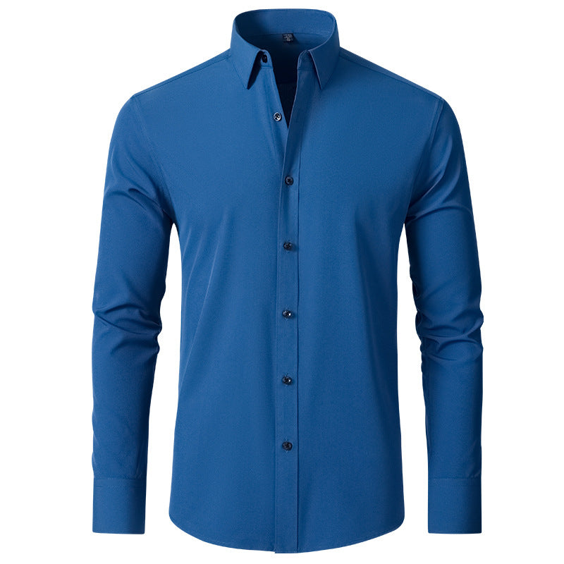 Four-sided Stretch Non-ironing Men's Long-sleeved Shirt Sericized Vertical Shirt