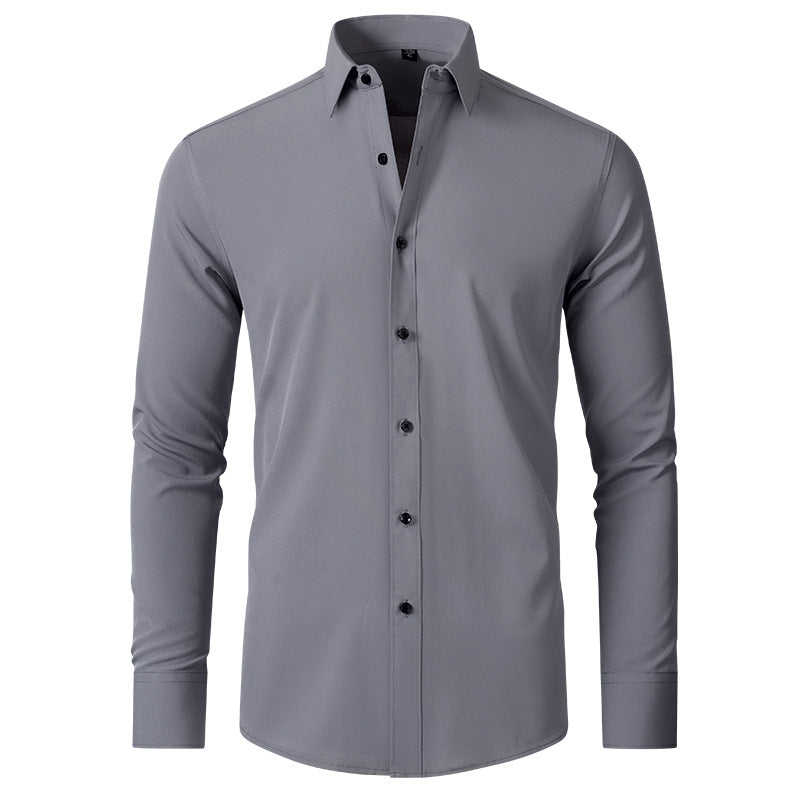 Four-sided Stretch Non-ironing Men's Long-sleeved Shirt Sericized Vertical Shirt