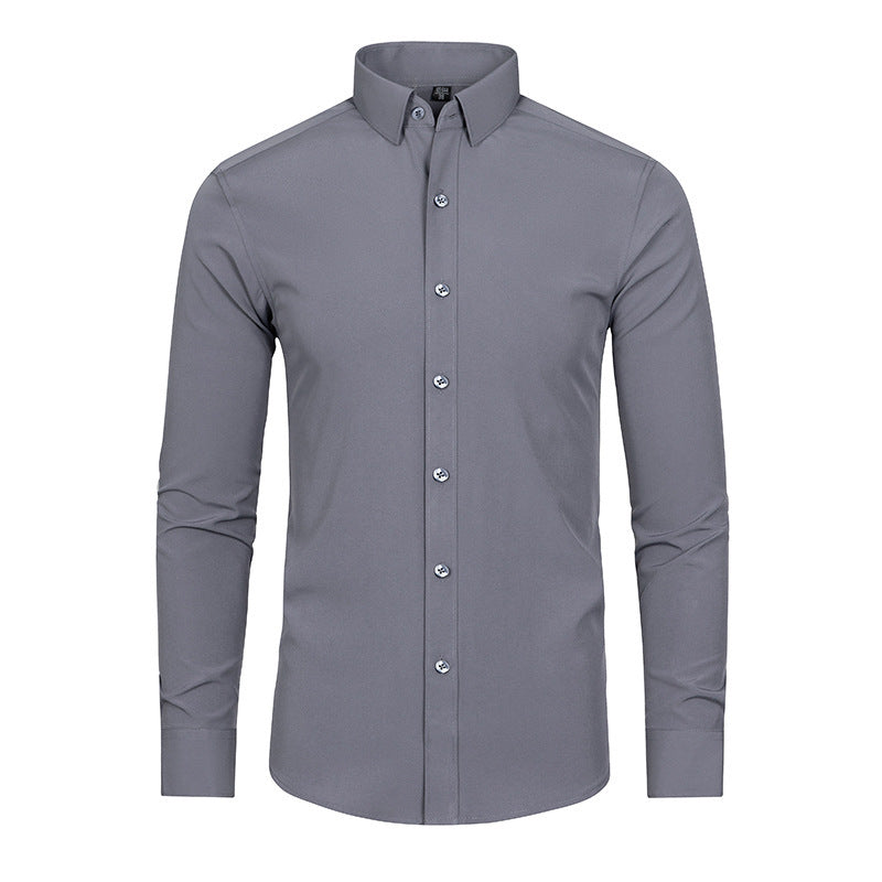 Four-sided Stretch Non-ironing Men's Long-sleeved Shirt Sericized Vertical Shirt