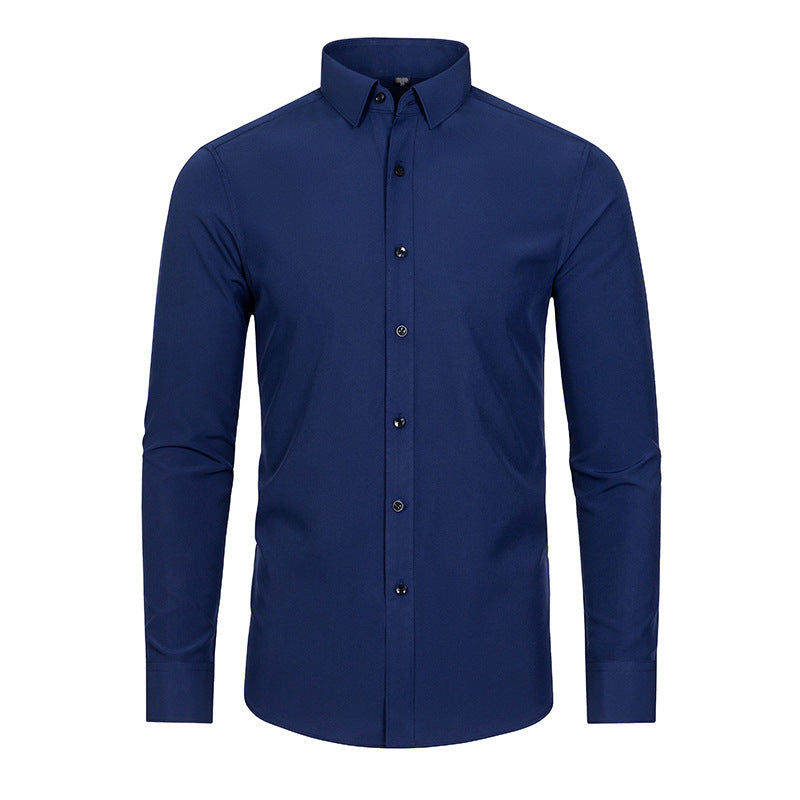 Four-sided Stretch Non-ironing Men's Long-sleeved Shirt Sericized Vertical Shirt