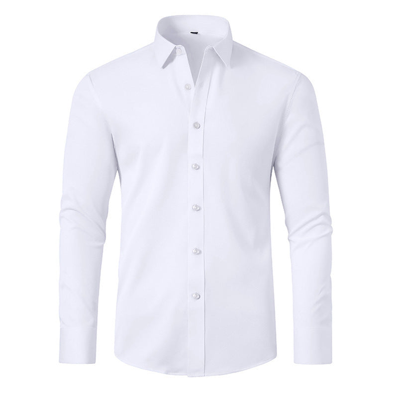Four-sided Stretch Non-ironing Men's Long-sleeved Shirt Sericized Vertical Shirt