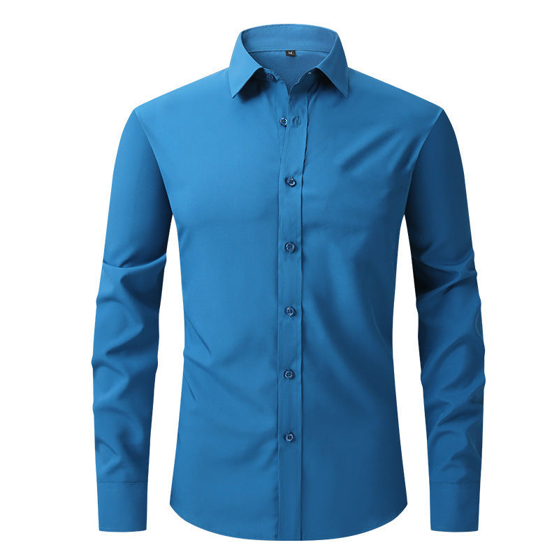 Four-sided Stretch Non-ironing Men's Long-sleeved Shirt Sericized Vertical Shirt