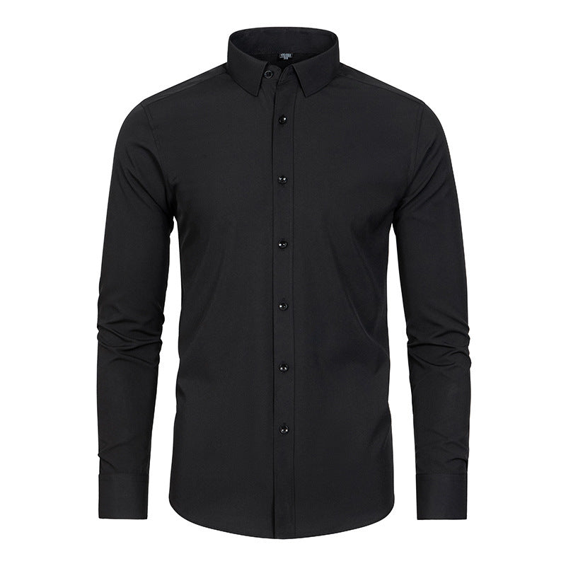 Four-sided Stretch Non-ironing Men's Long-sleeved Shirt Sericized Vertical Shirt