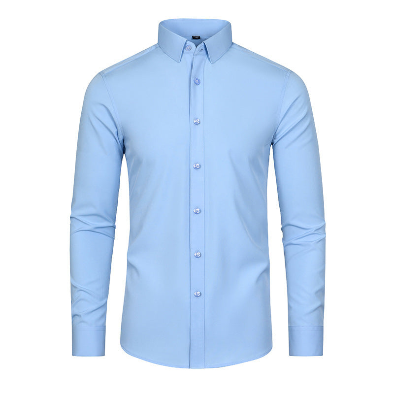 Four-sided Stretch Non-ironing Men's Long-sleeved Shirt Sericized Vertical Shirt