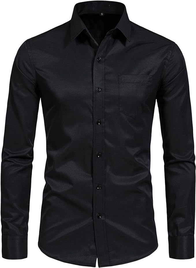 Four-sided Stretch Non-ironing Men's Long-sleeved Shirt Sericized Vertical Shirt