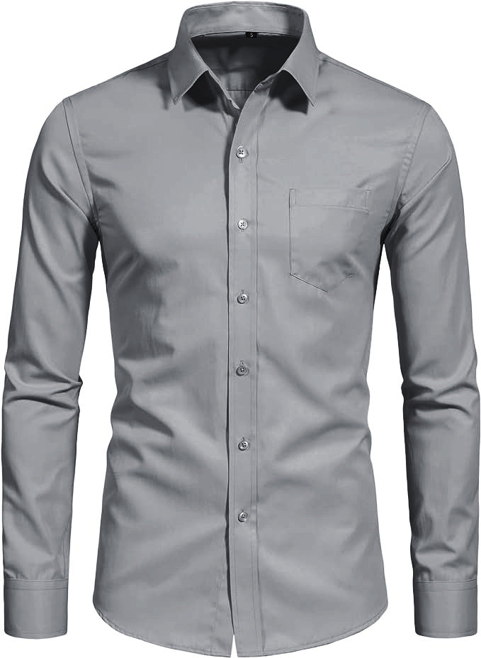 Four-sided Stretch Non-ironing Men's Long-sleeved Shirt Sericized Vertical Shirt