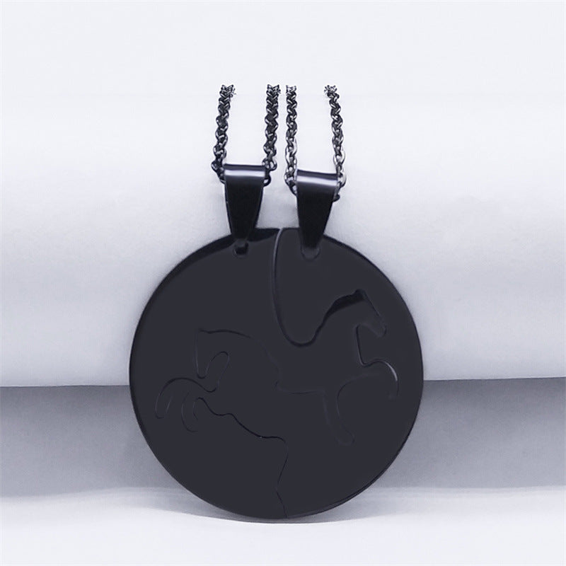 Stainless Steel Necklace Horse Couple Sweater Chain Women's Autumn And Winter Sweater Men's Pendant Hip-Hop Trendy Horse Elements