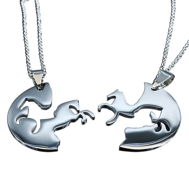 Stainless Steel Necklace Horse Couple Sweater Chain Women's Autumn And Winter Sweater Men's Pendant Hip-Hop Trendy Horse Elements