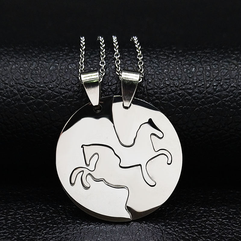Stainless Steel Necklace Horse Couple Sweater Chain Women's Autumn And Winter Sweater Men's Pendant Hip-Hop Trendy Horse Elements