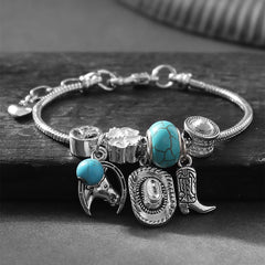 Vintage Western Denim Pendant Beaded Bracelet