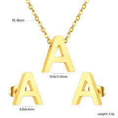 Simple 26 English Alphabet Necklace Earrings Jewelry Set