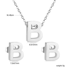 Simple 26 English Alphabet Necklace Earrings Jewelry Set
