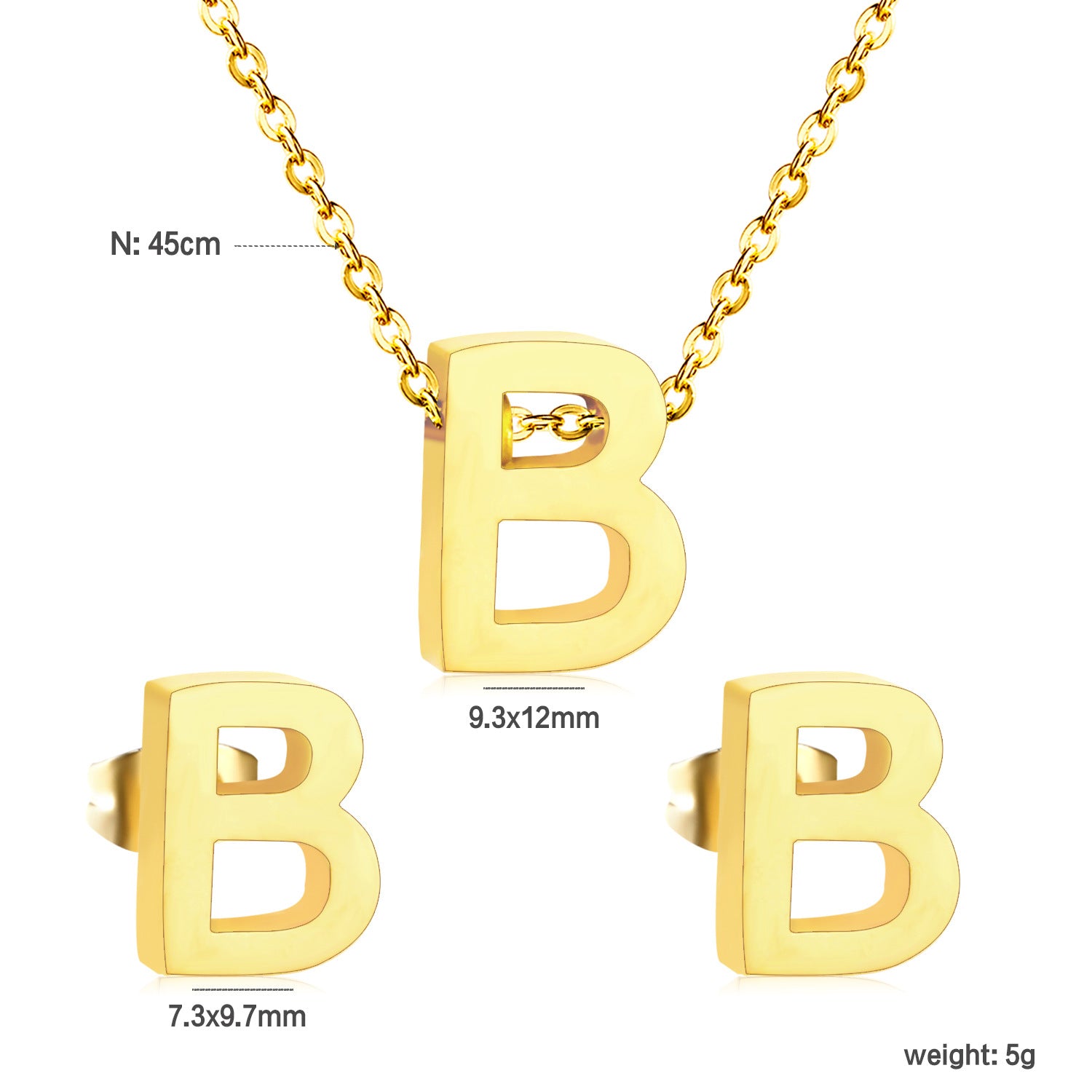 Simple 26 English Alphabet Necklace Earrings Jewelry Set