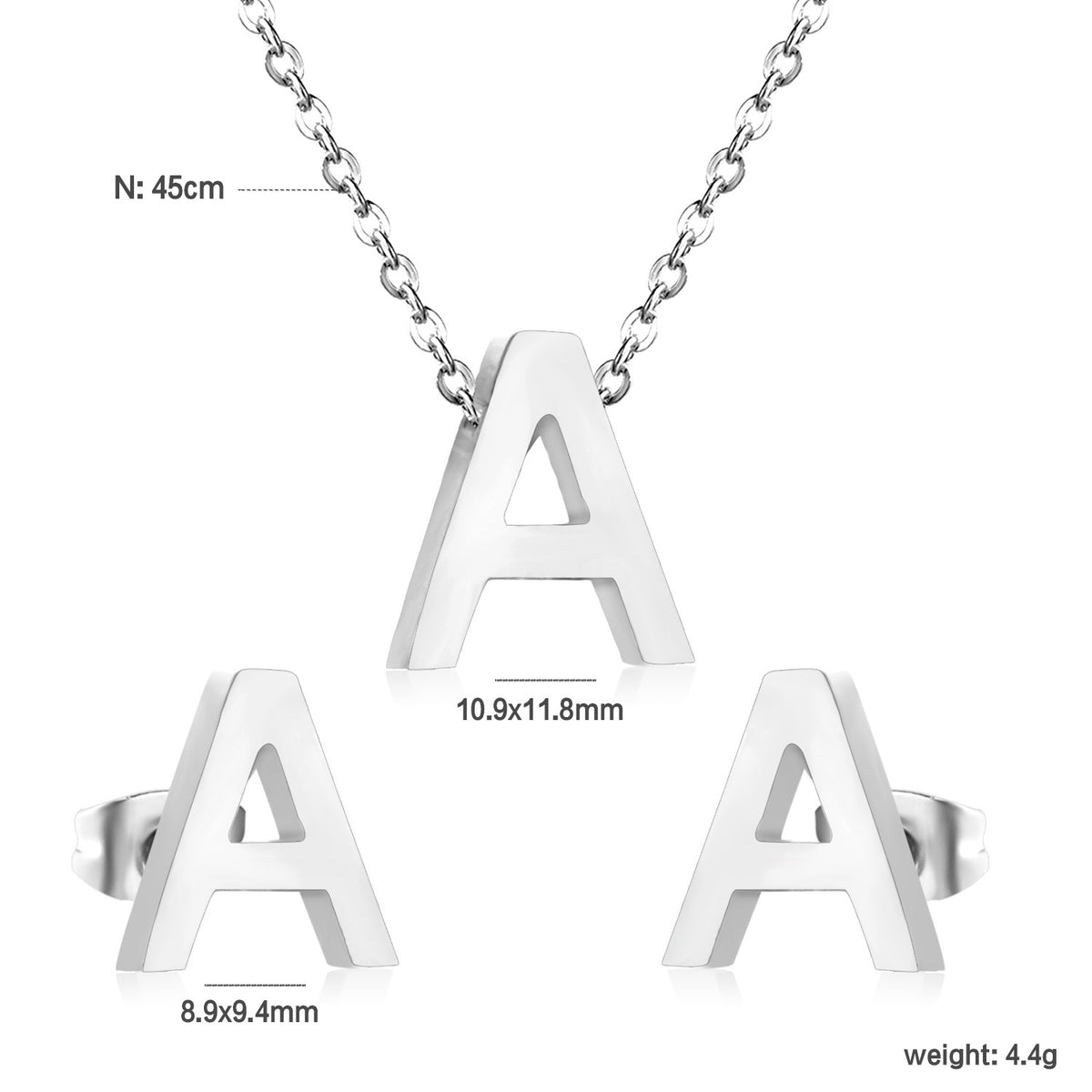 Simple 26 English Alphabet Necklace Earrings Jewelry Set