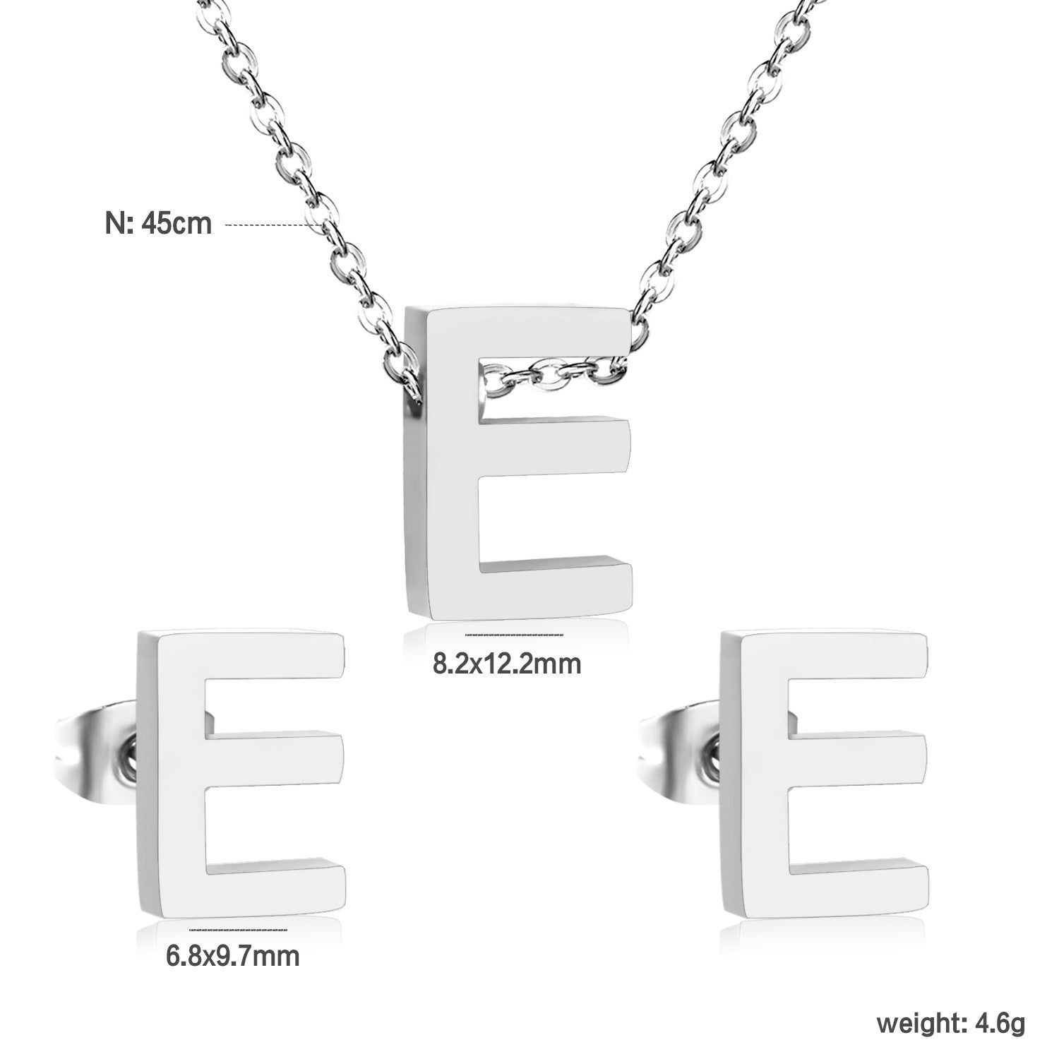 Simple 26 English Alphabet Necklace Earrings Jewelry Set