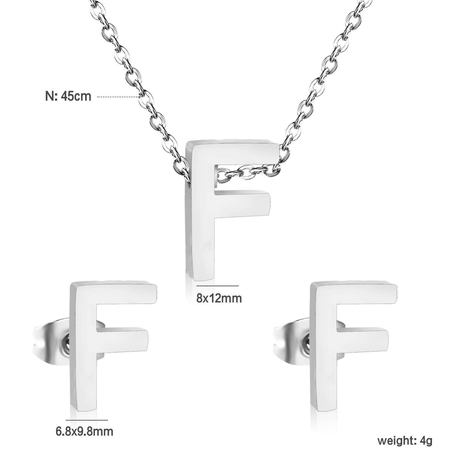 Simple 26 English Alphabet Necklace Earrings Jewelry Set