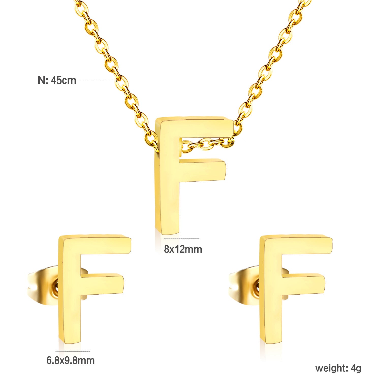 Simple 26 English Alphabet Necklace Earrings Jewelry Set