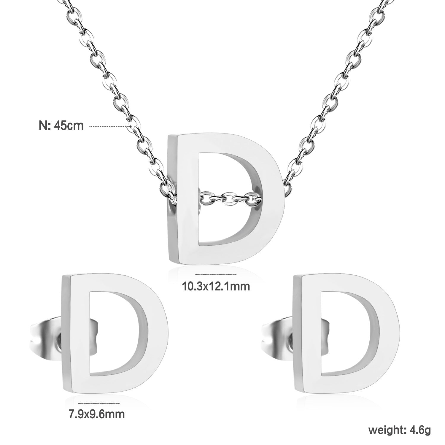 Simple 26 English Alphabet Necklace Earrings Jewelry Set