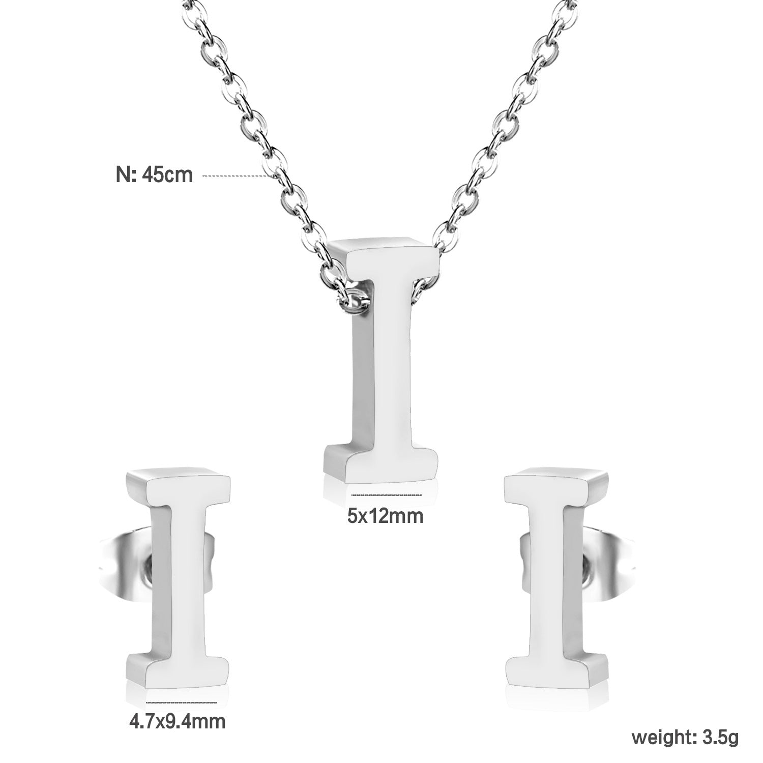 Simple 26 English Alphabet Necklace Earrings Jewelry Set