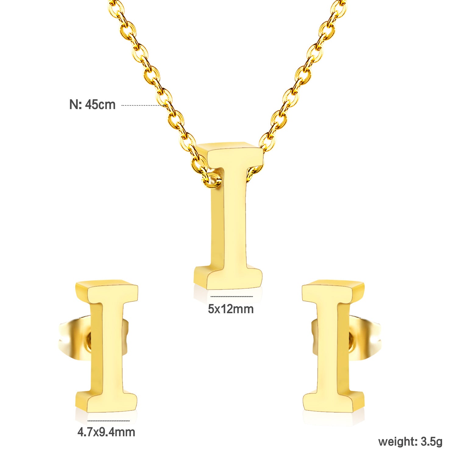 Simple 26 English Alphabet Necklace Earrings Jewelry Set