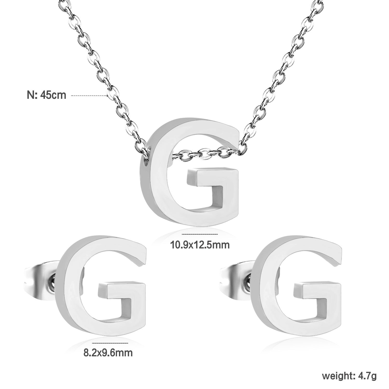 Simple 26 English Alphabet Necklace Earrings Jewelry Set