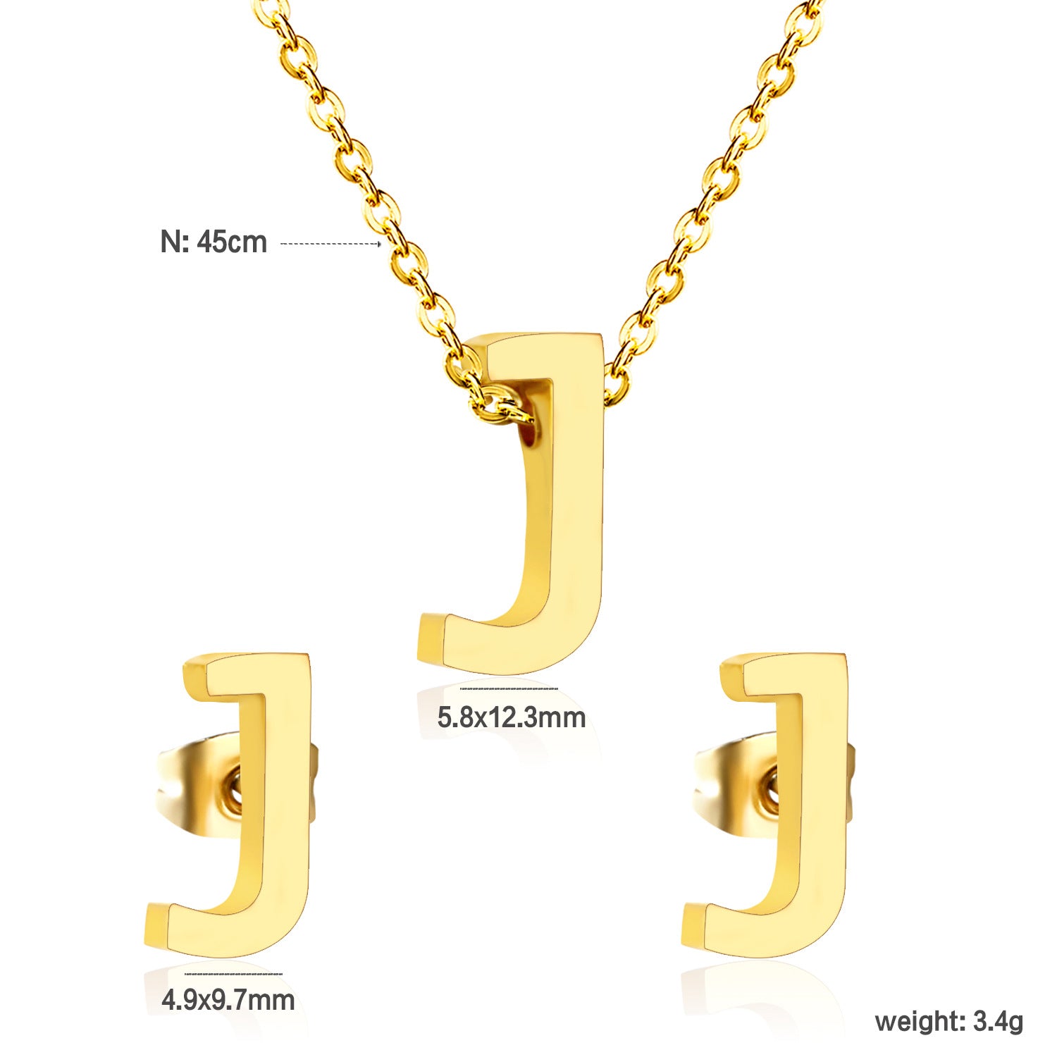 Simple 26 English Alphabet Necklace Earrings Jewelry Set