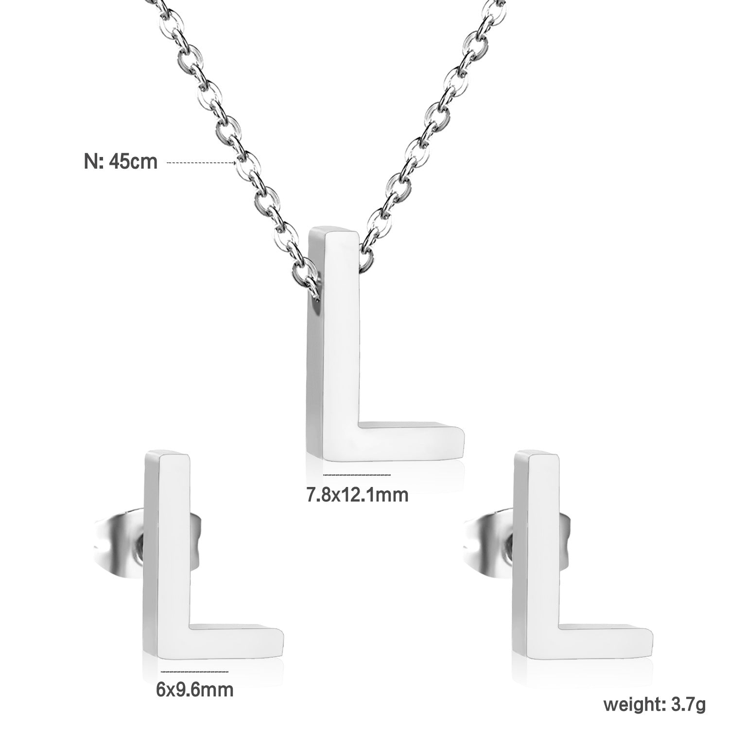 Simple 26 English Alphabet Necklace Earrings Jewelry Set