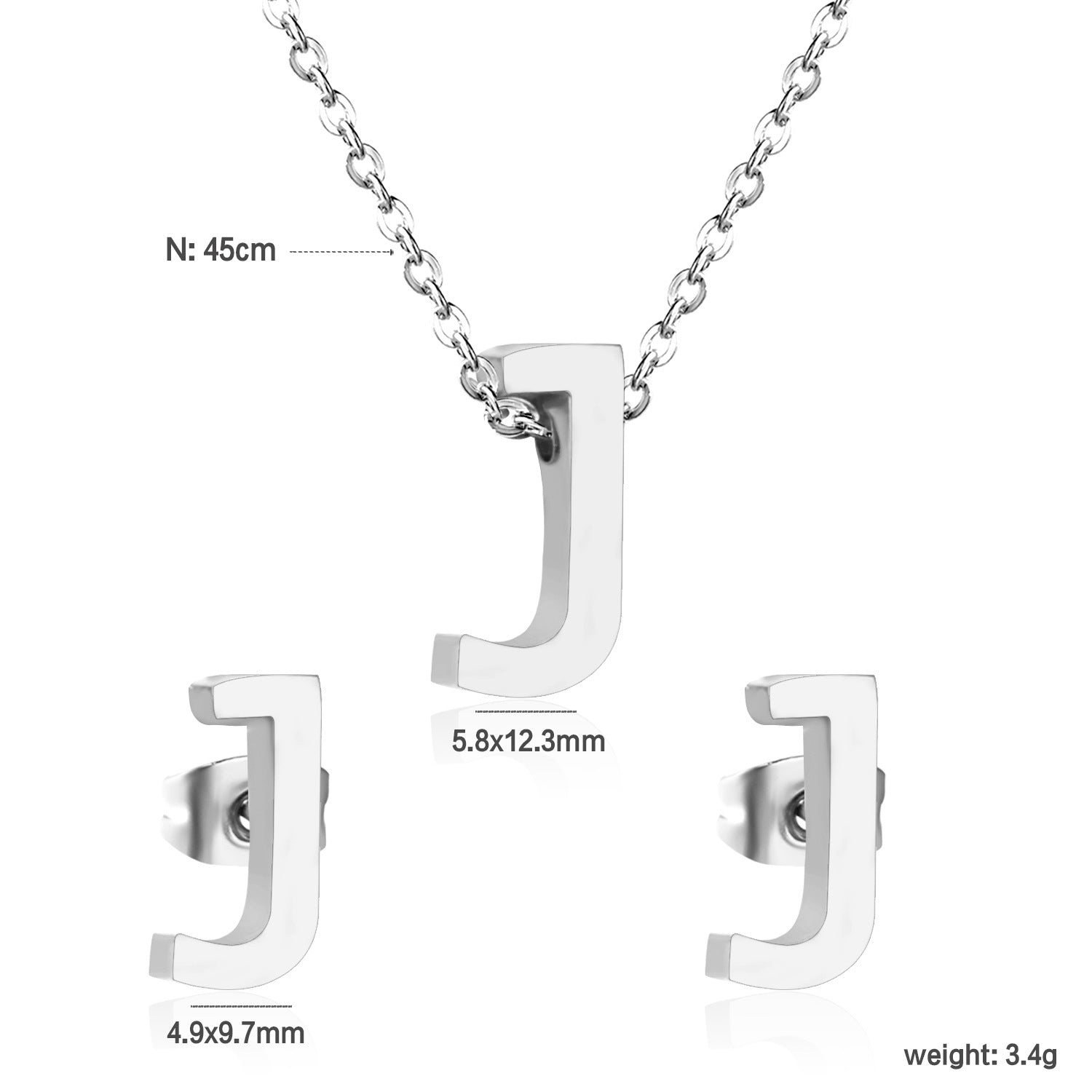 Simple 26 English Alphabet Necklace Earrings Jewelry Set