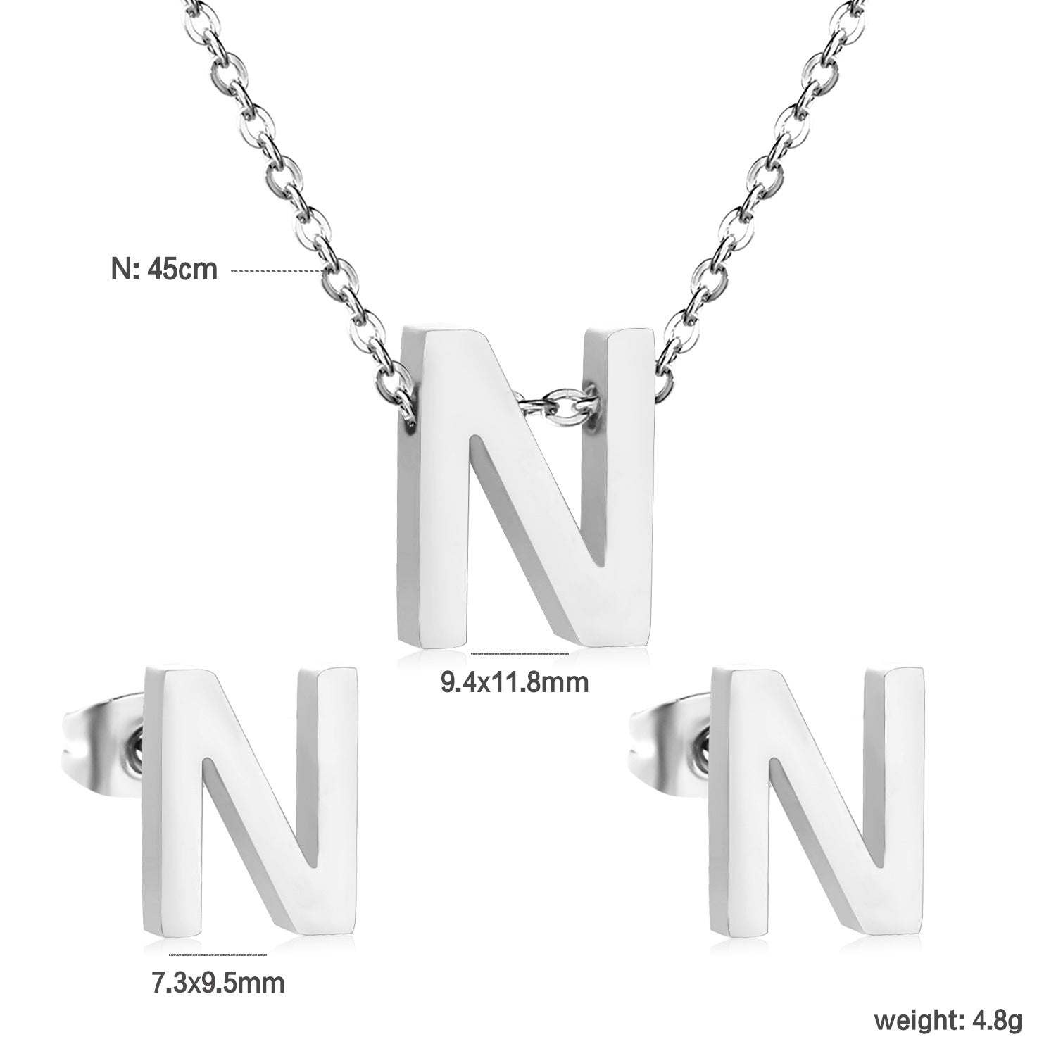 Simple 26 English Alphabet Necklace Earrings Jewelry Set