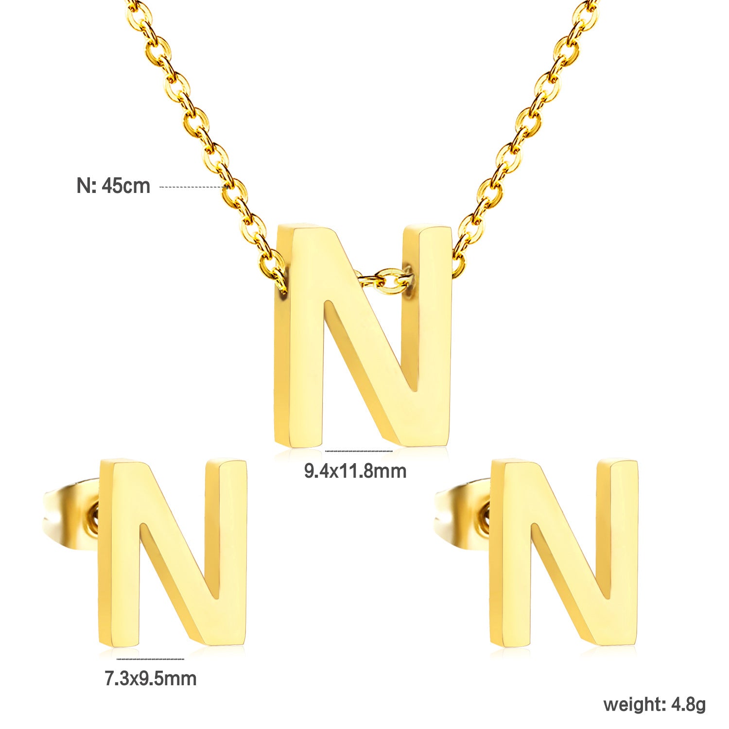 Simple 26 English Alphabet Necklace Earrings Jewelry Set