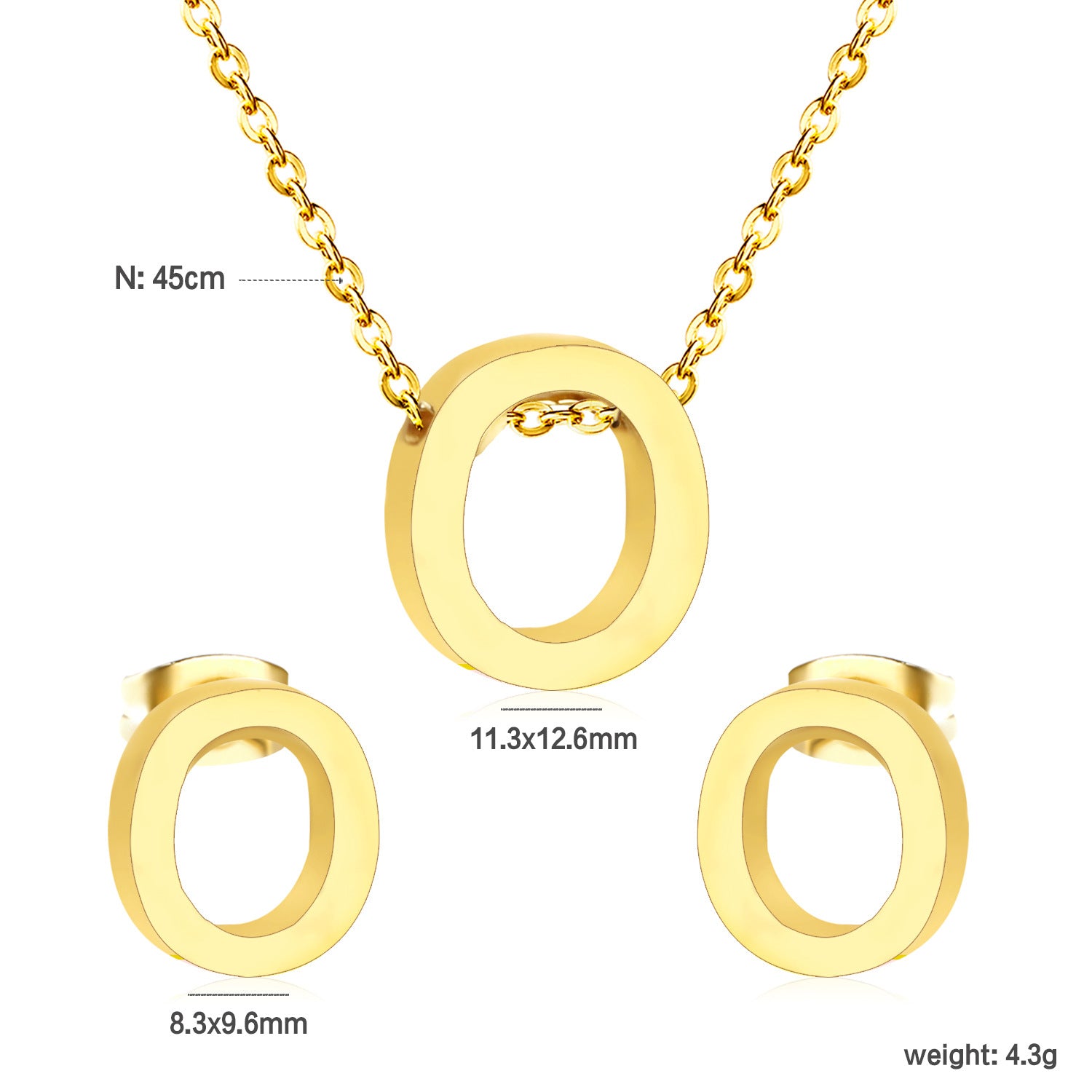 Simple 26 English Alphabet Necklace Earrings Jewelry Set