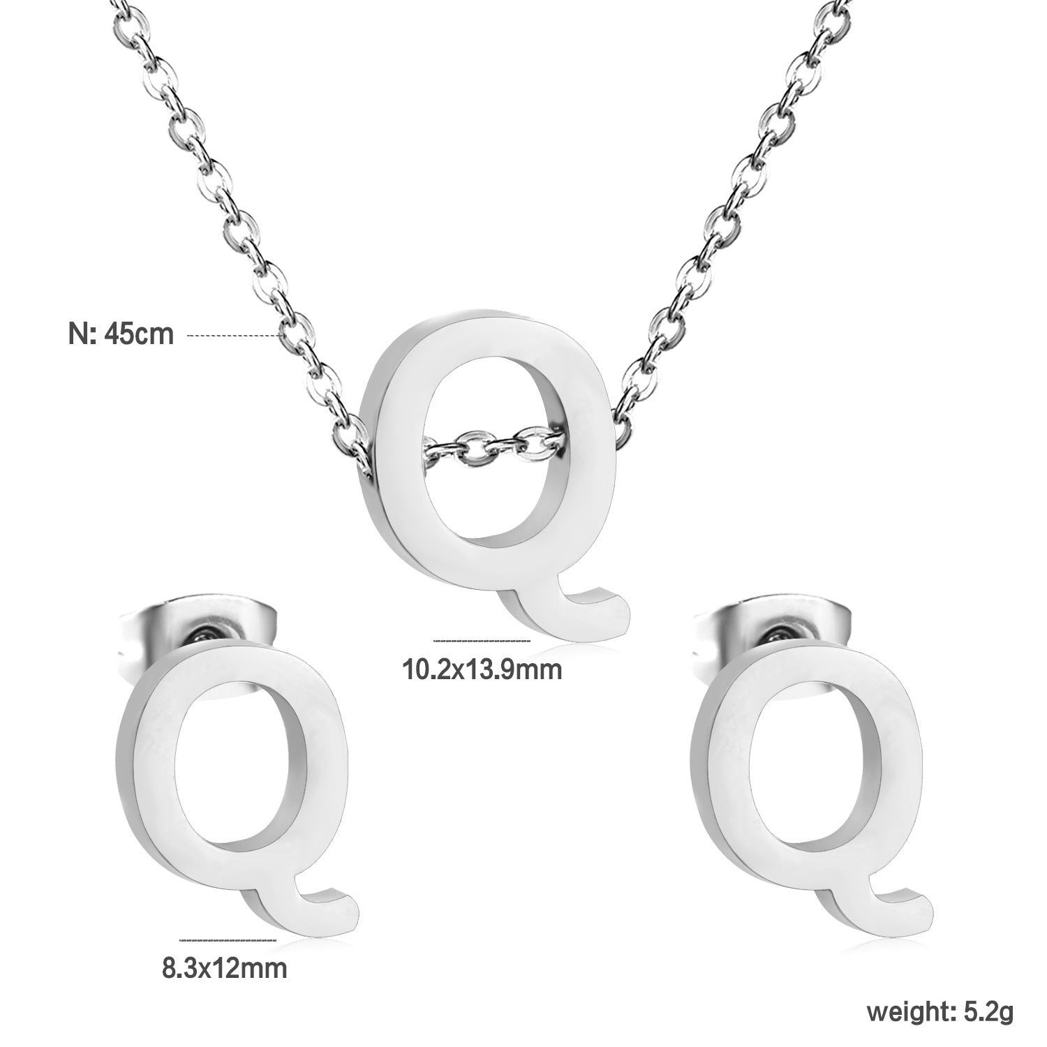 Simple 26 English Alphabet Necklace Earrings Jewelry Set