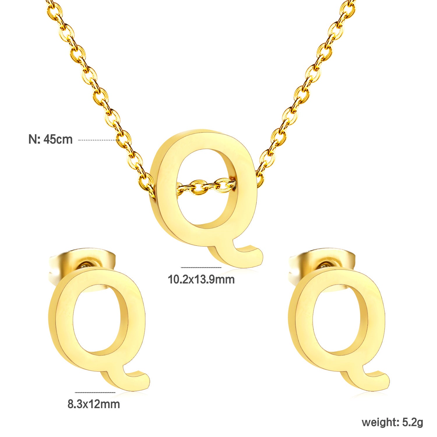 Simple 26 English Alphabet Necklace Earrings Jewelry Set