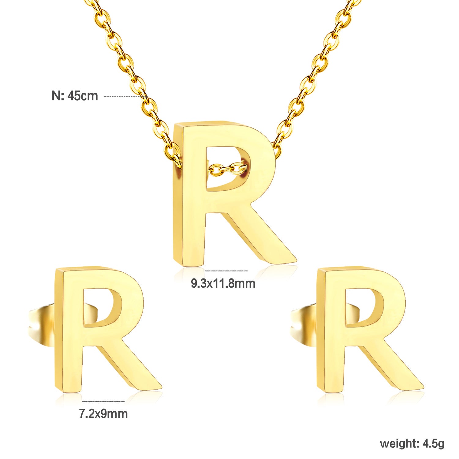 Simple 26 English Alphabet Necklace Earrings Jewelry Set