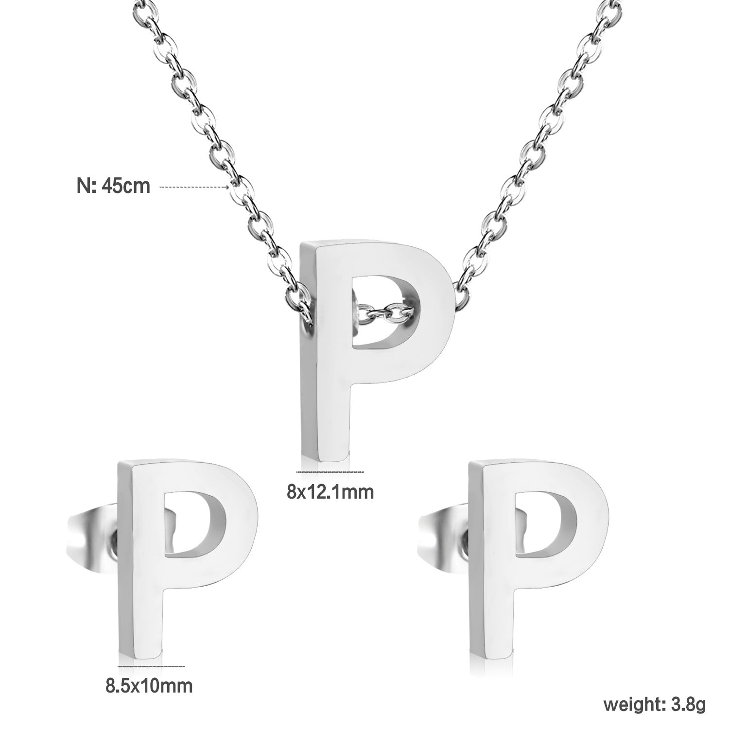 Simple 26 English Alphabet Necklace Earrings Jewelry Set
