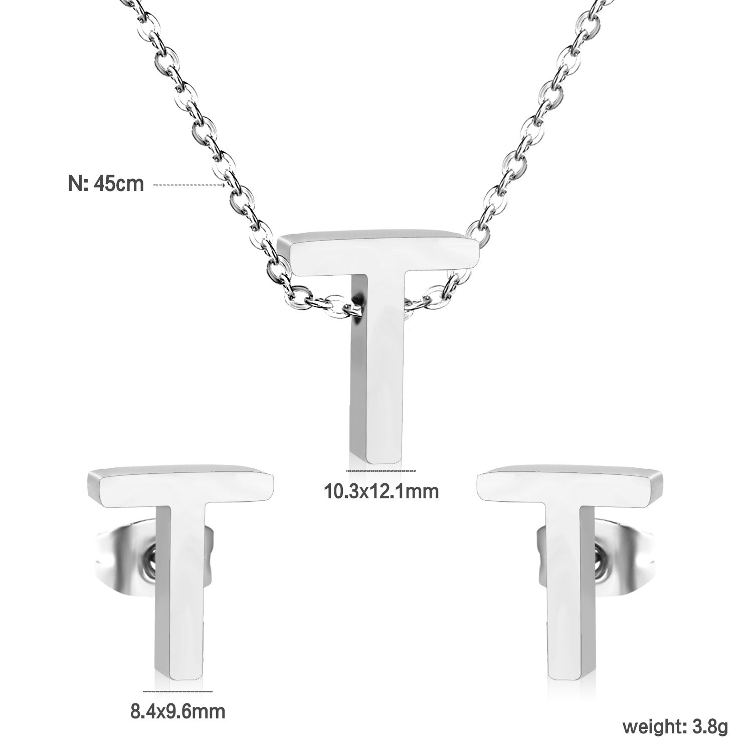 Simple 26 English Alphabet Necklace Earrings Jewelry Set